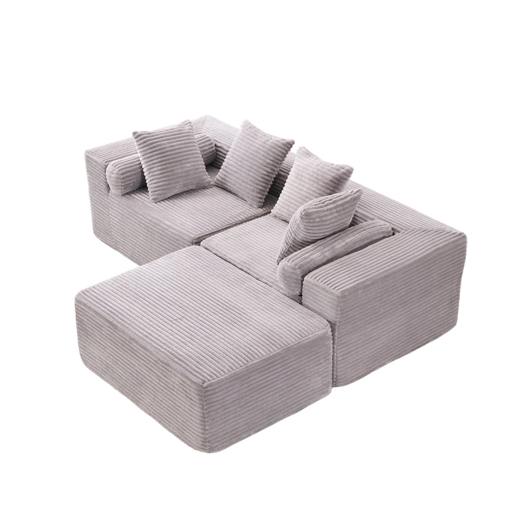 Divano angolare modulare a 3 pezzi con chaise longue grigio in schiuma e molle senza attrezzi per appartamenti