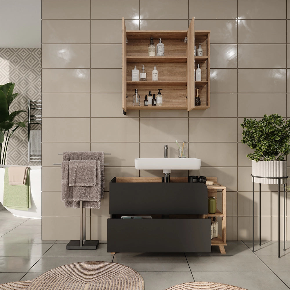 Vicco Set di mobili da bagno Sonoma/antracite 2 parti