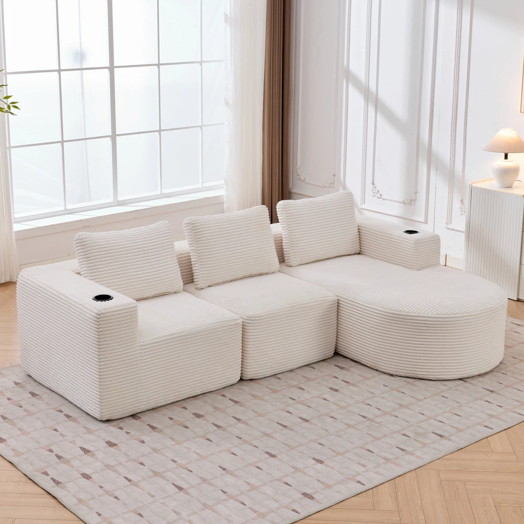 Divano letto a due posti - Zephmum- 265 cm largo, 3 cuscini, porta bicchieri