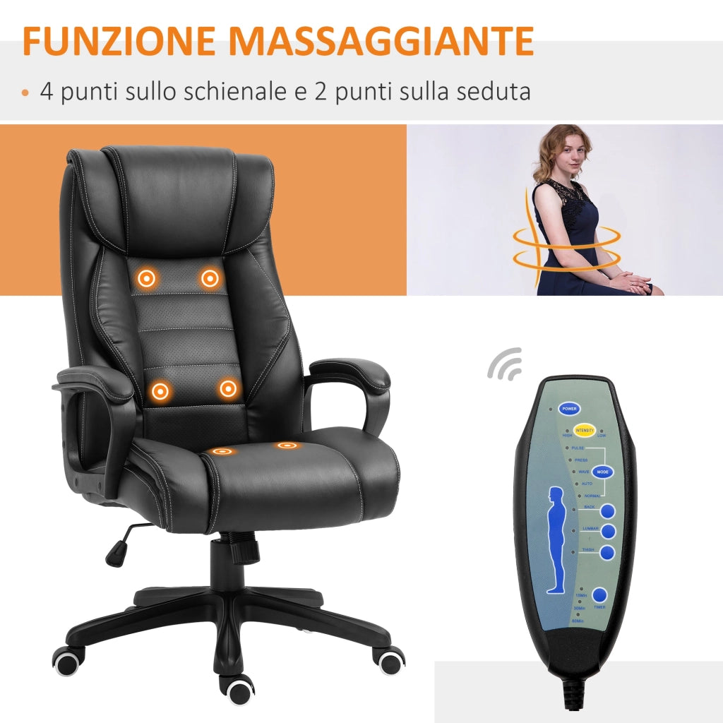 Sedia Poltrona Presidenziale Massaggiante da Ufficio in Similpelle  Nera