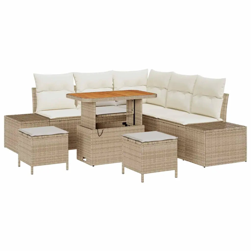 Set Divano da Giardino con cuscino 8 pcs Beige polyrattan 3362786