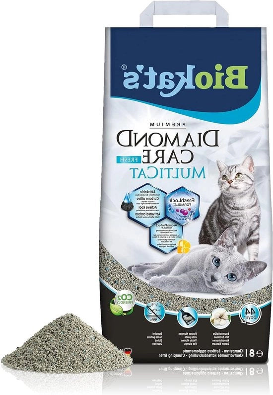 Lavaggio Fine con Carbonatto Attivato - Letame per Gatti con Odore Fresco per Famiile con Più Gatti - 1 Sacchetto (1 x 8L)