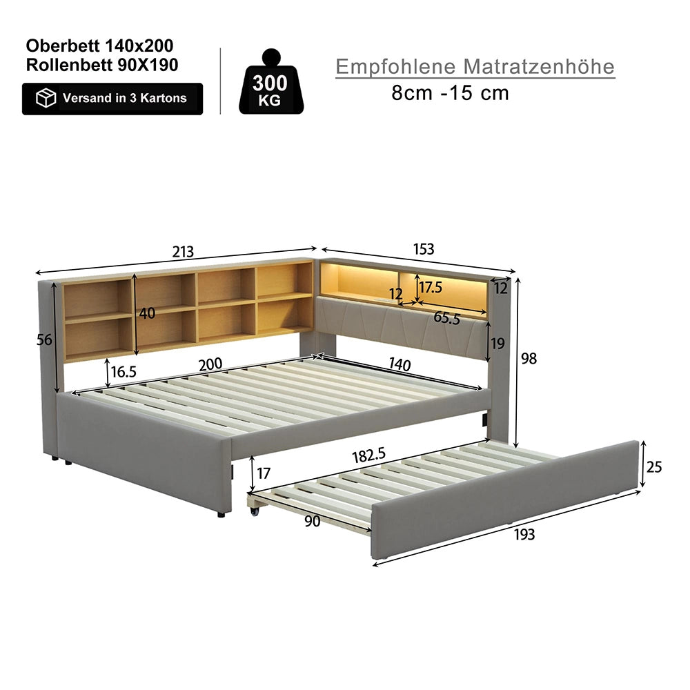 Divano letto - Xylo - 140x200 cm letto nascosto USB grigio scuro