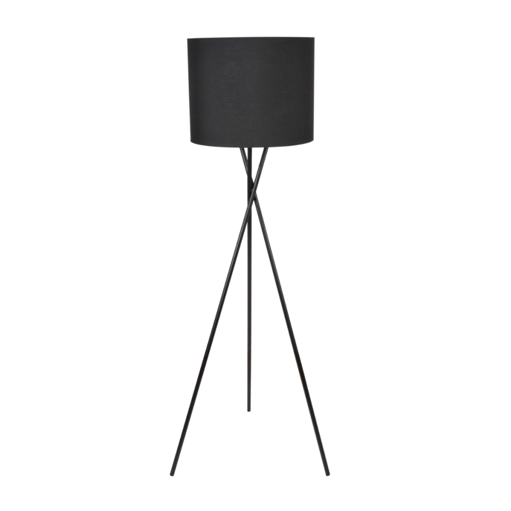 Lampada da terra treppiede nera Polux paralume E27 20W