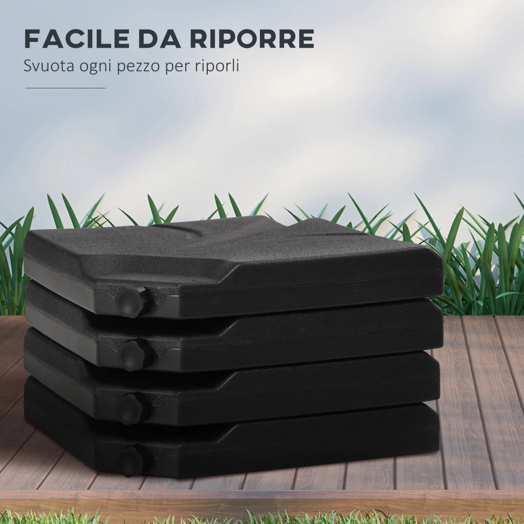 Base Ombrellone 4 Pezzi HDPE Riempibile Acqua Sabbia 18kg ¨C zephmum ¨C 103x103x8.3 cm Nero