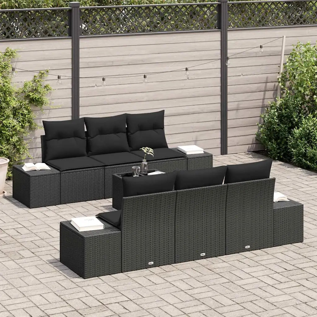 Set Divano da Giardino con cuscino 7 pcs Nero polyrattan 3346953