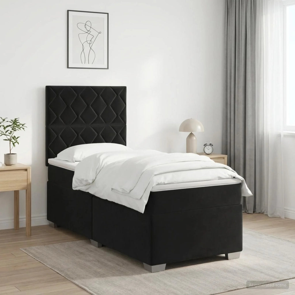 Letto box spring con materasso Nero 90 x 190 cm Velluto 3455020