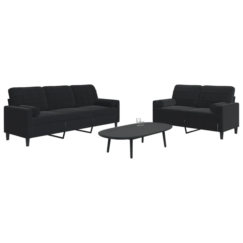 Set di Divani 2 pz con Cuscini e Rinforzi Nero in Velluto 3278416