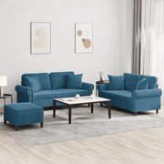 Set di Divani 3 pz con Cuscini Blu in Velluto