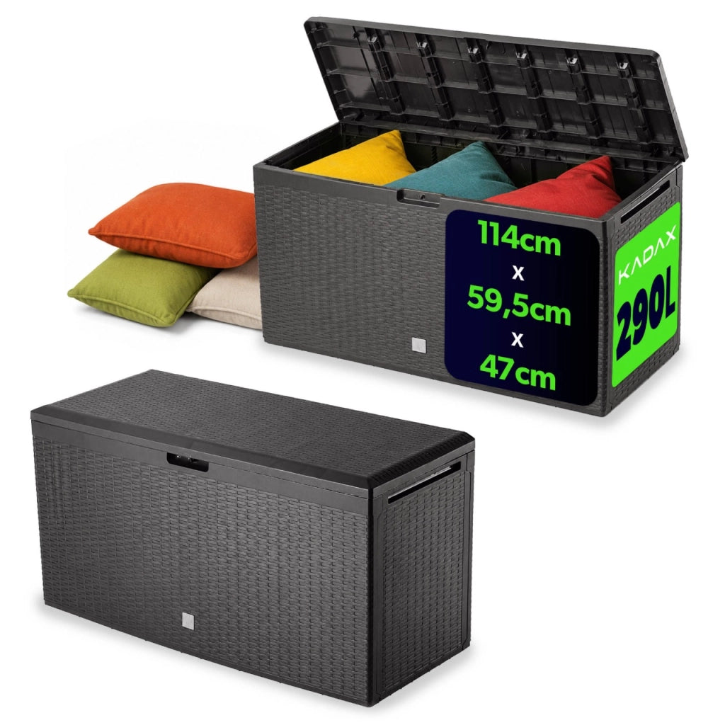 KADAX Box da giardino/balcone 290L per giardino, balcone, terrazzo, marrone