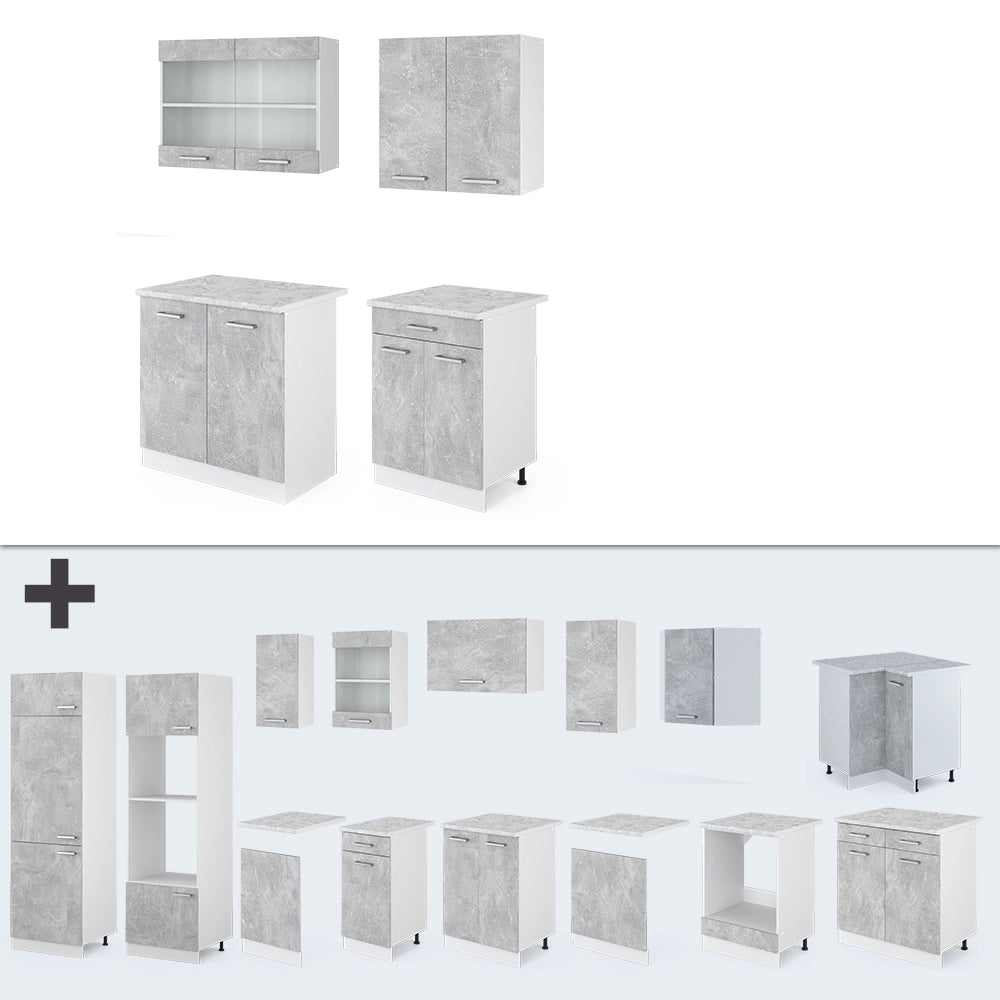 Vicco Cucina monoblocco Cemento/Bianco 140 cm , PL Antracite