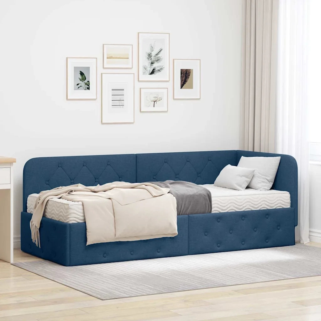 Cornice del letto ad angolo Blu 80 x 200 cm Tessuto