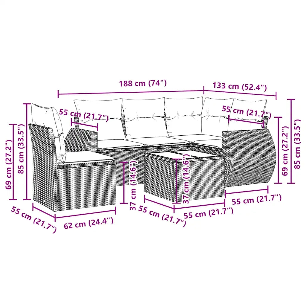 Set Divano da Giardino 6pz con Cuscini Grigio Chiaro Polyrattan 3221381