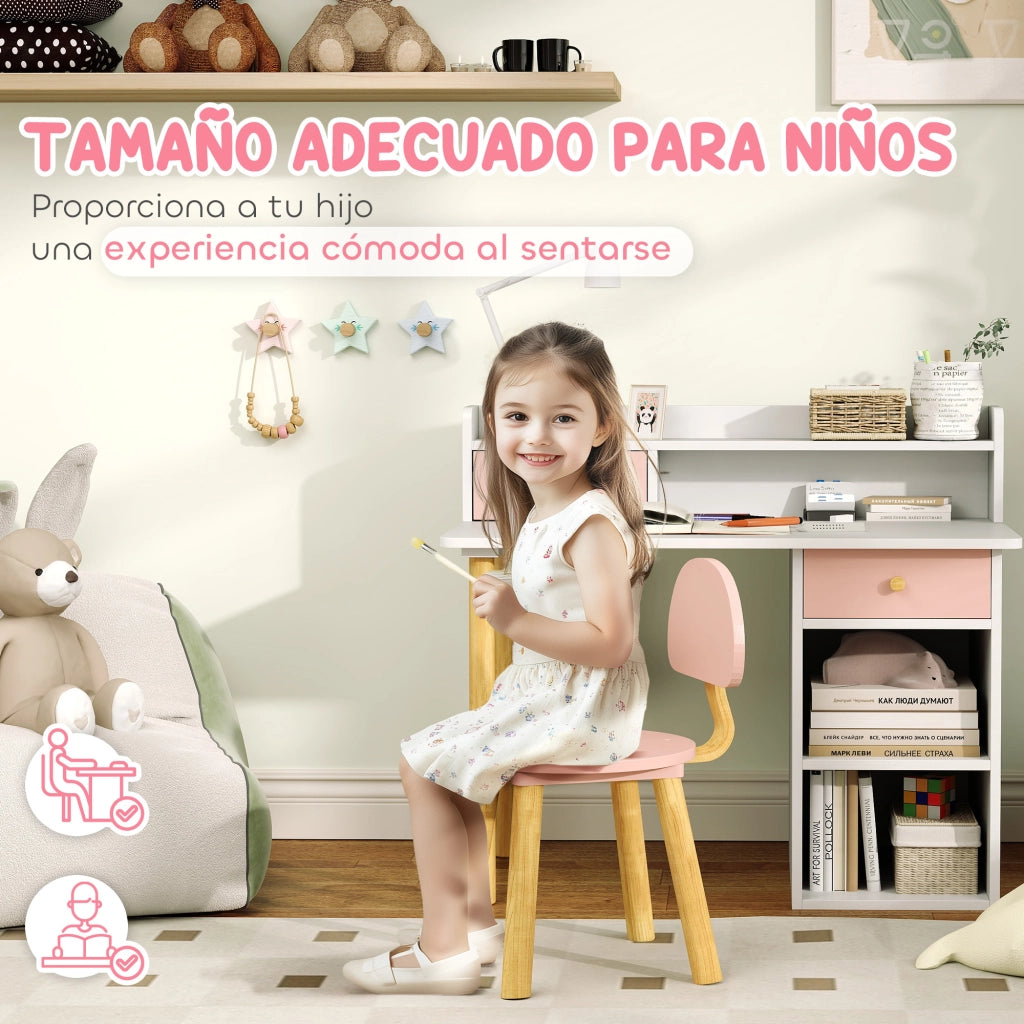 Scrivania per Bambini con Cassetti e Scaffale ¨C Minimal ¨C Rosa e Bianco