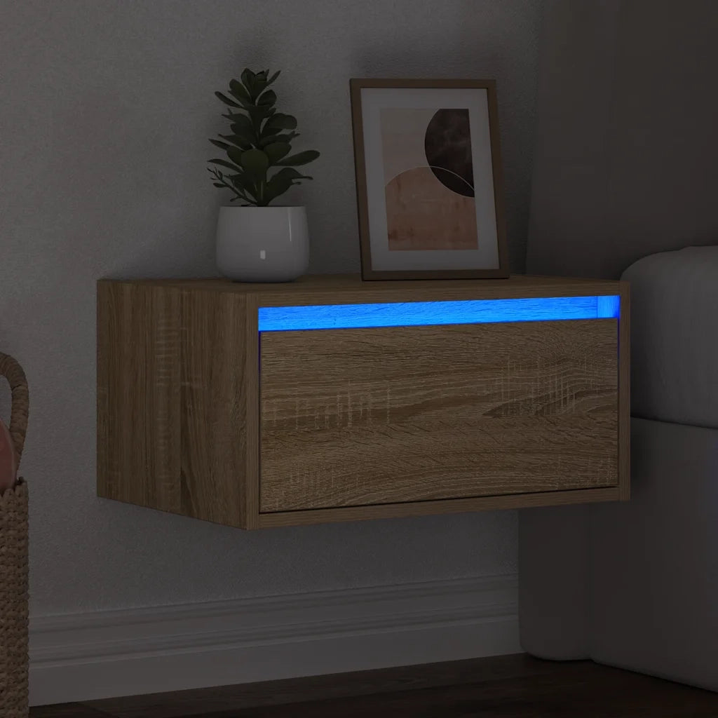 Comodino a Parete con luci LED Rovere Sonoma 860215