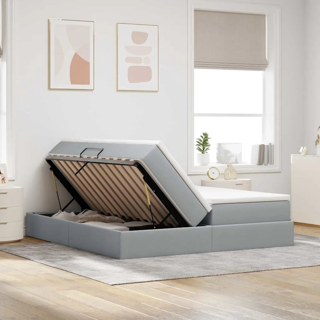 Letto con contenitore e materasso Grigio chiaro 200 x 200 cm 3370355
