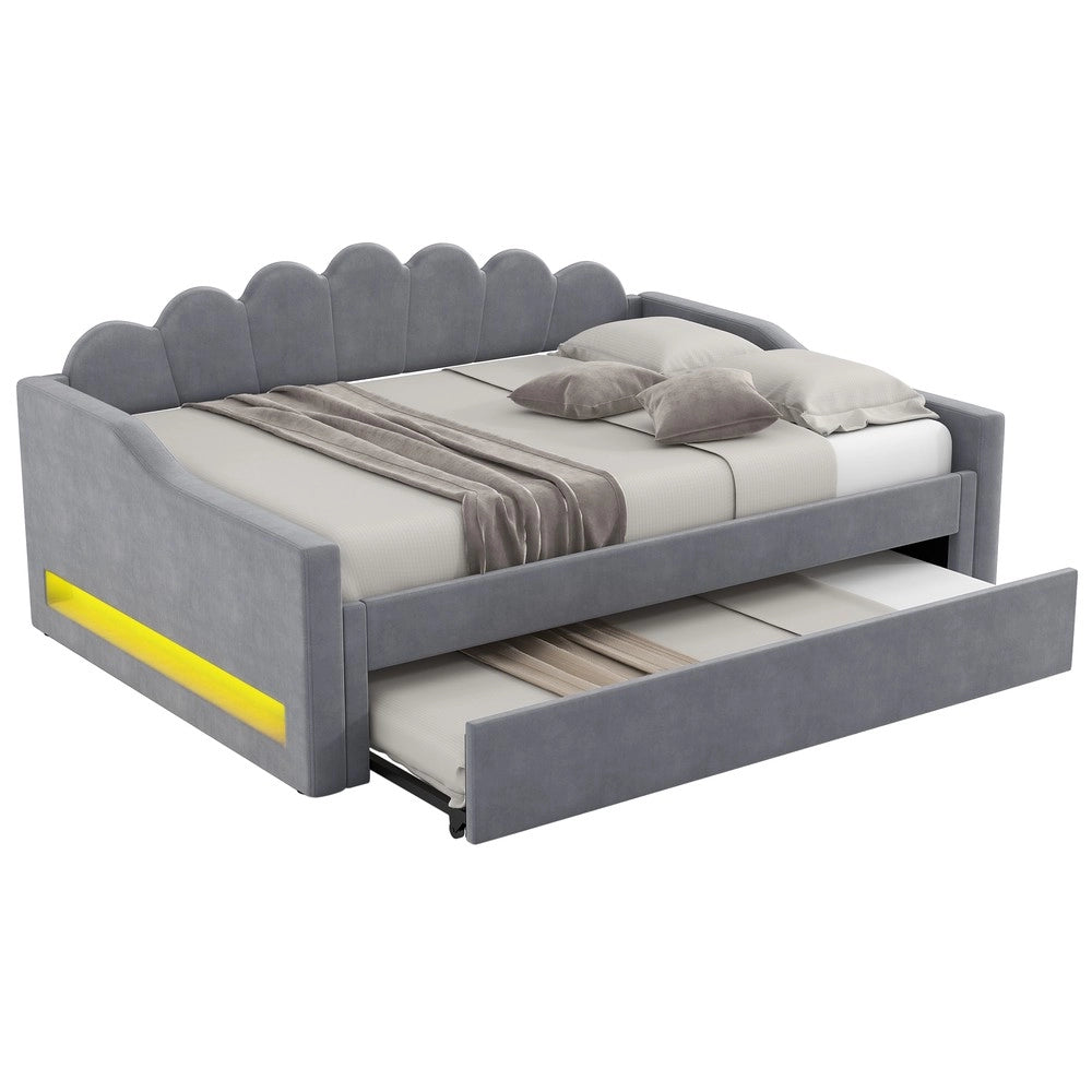 Letto Imbottito con LED e Letto Estraibile ¨C MINIMAL ¨C Grigio 140x200