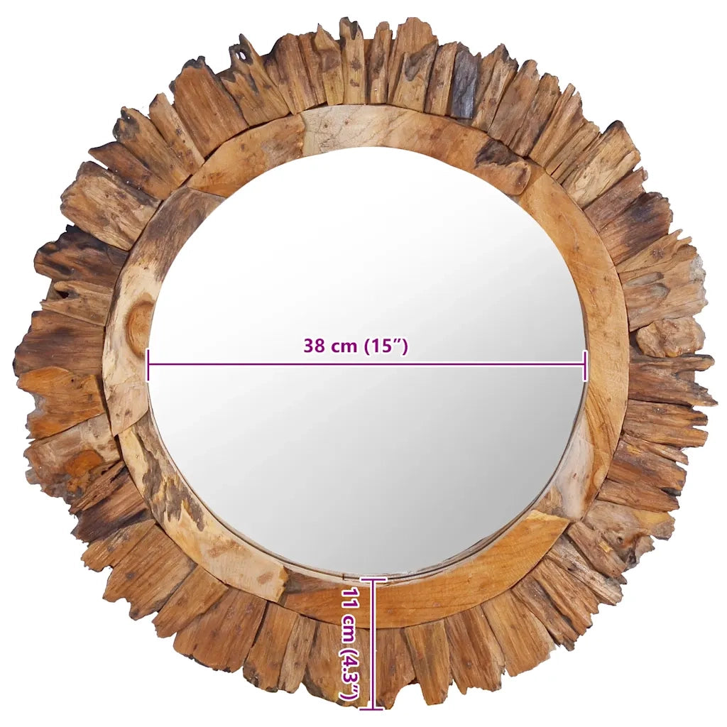 Specchio da Parete 60 cm in Legno di Teak Rotondo 288804