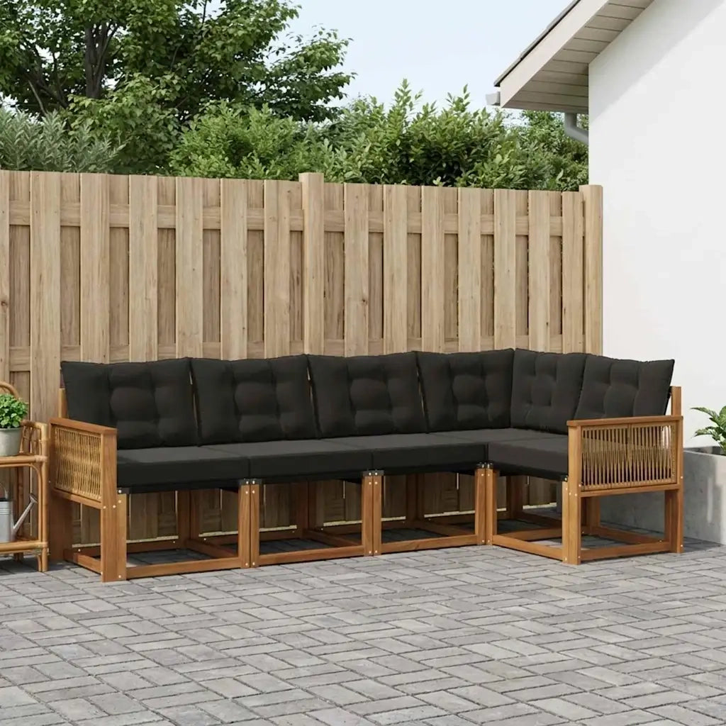 Set di divani da esterno con cuscino 5 pcs Naturale e Nero 3381956