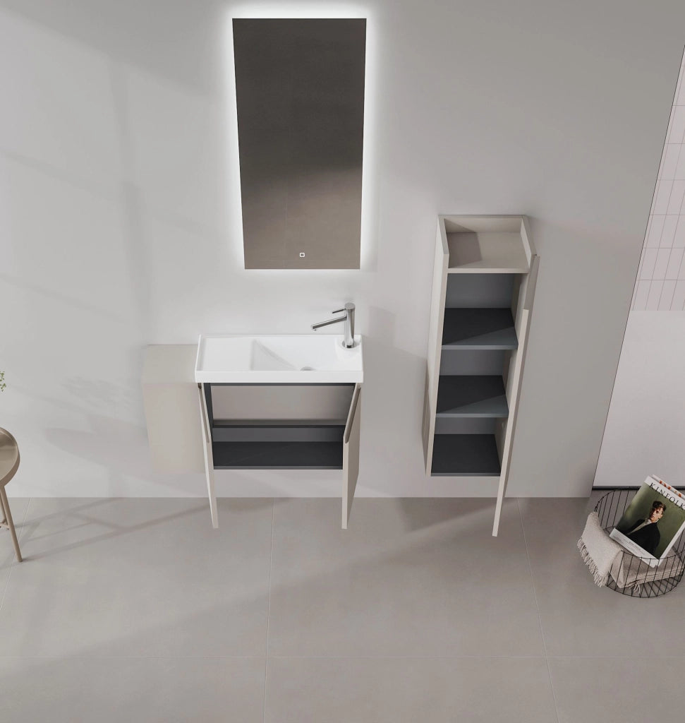 Set mobile lavabo con specchio (2 pezzi) "Ferla 80" - 80 x 22 x 45 cm - Mink opaco