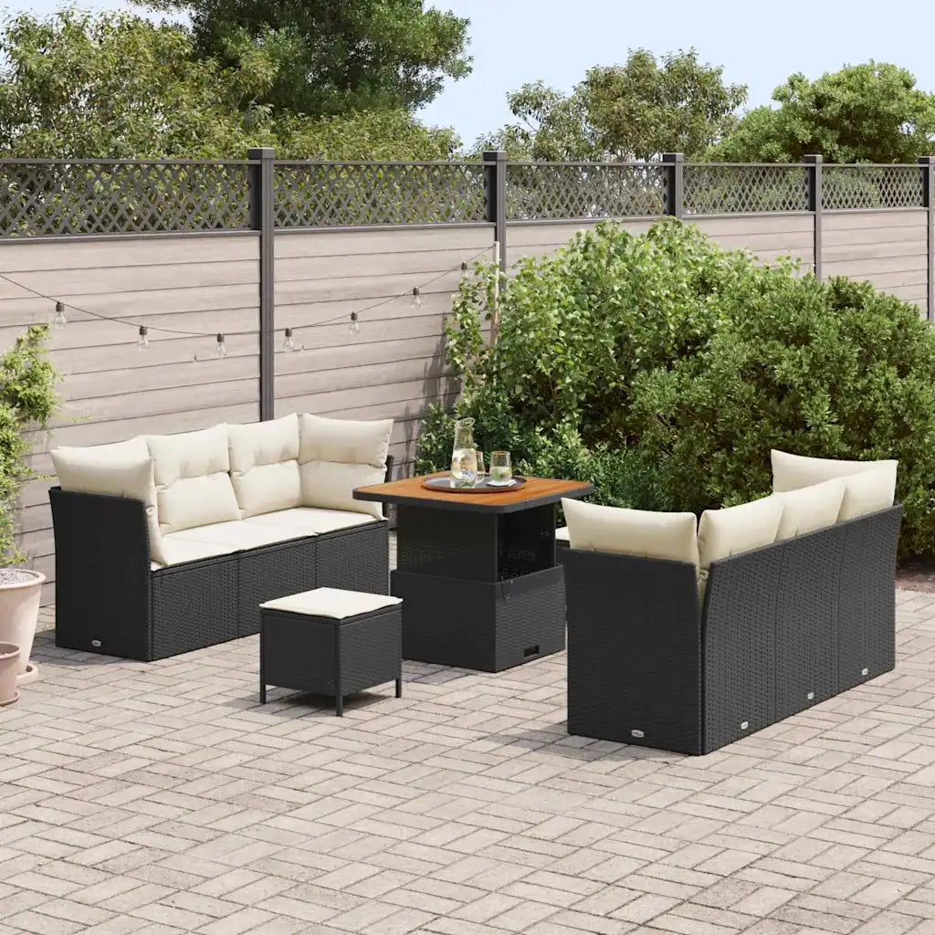 Set Divano da Giardino con cuscino 9 pcs Nero polyrattan 3361435