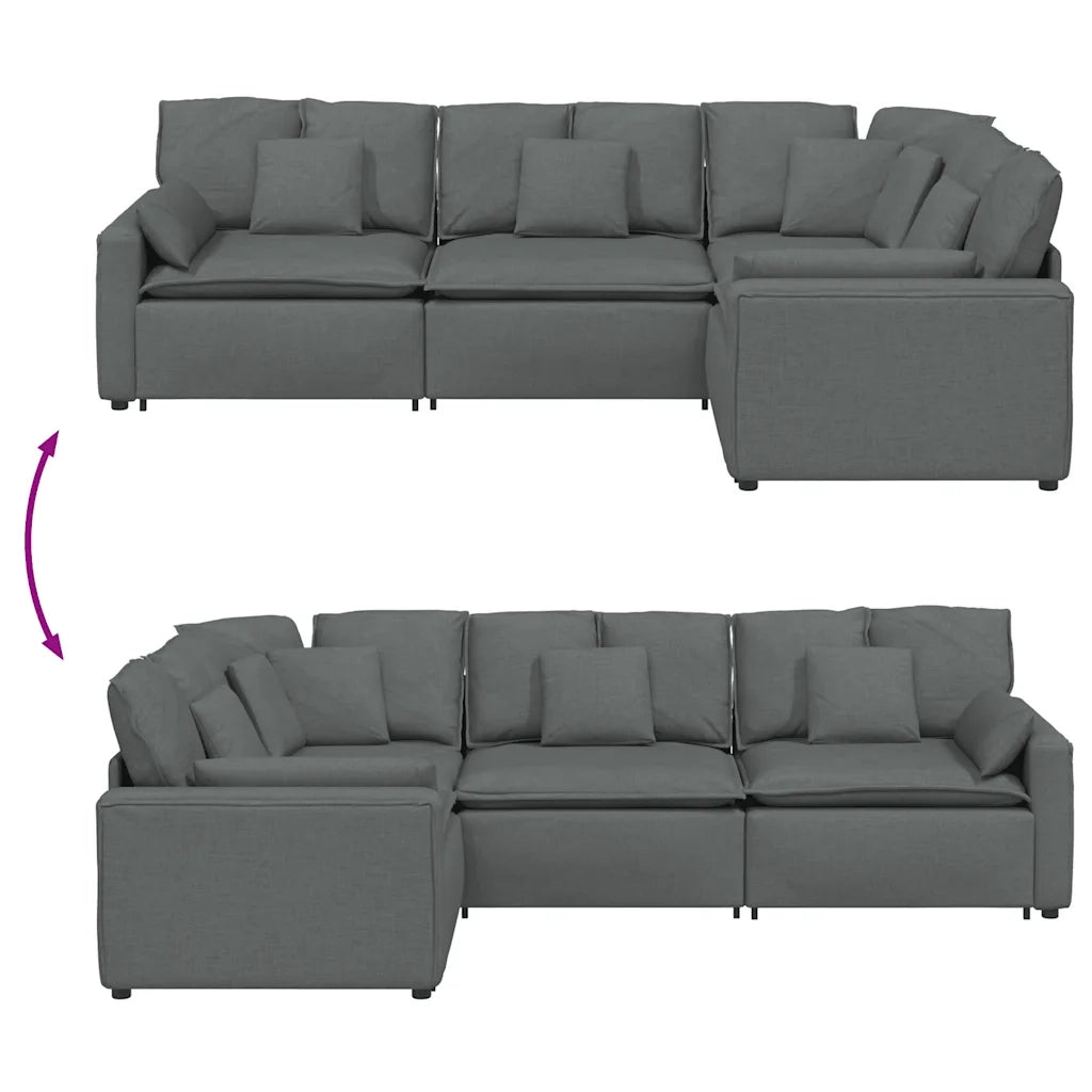 Divano Modulare con Cuscini in Tessuto Grigio Scuro 3321148