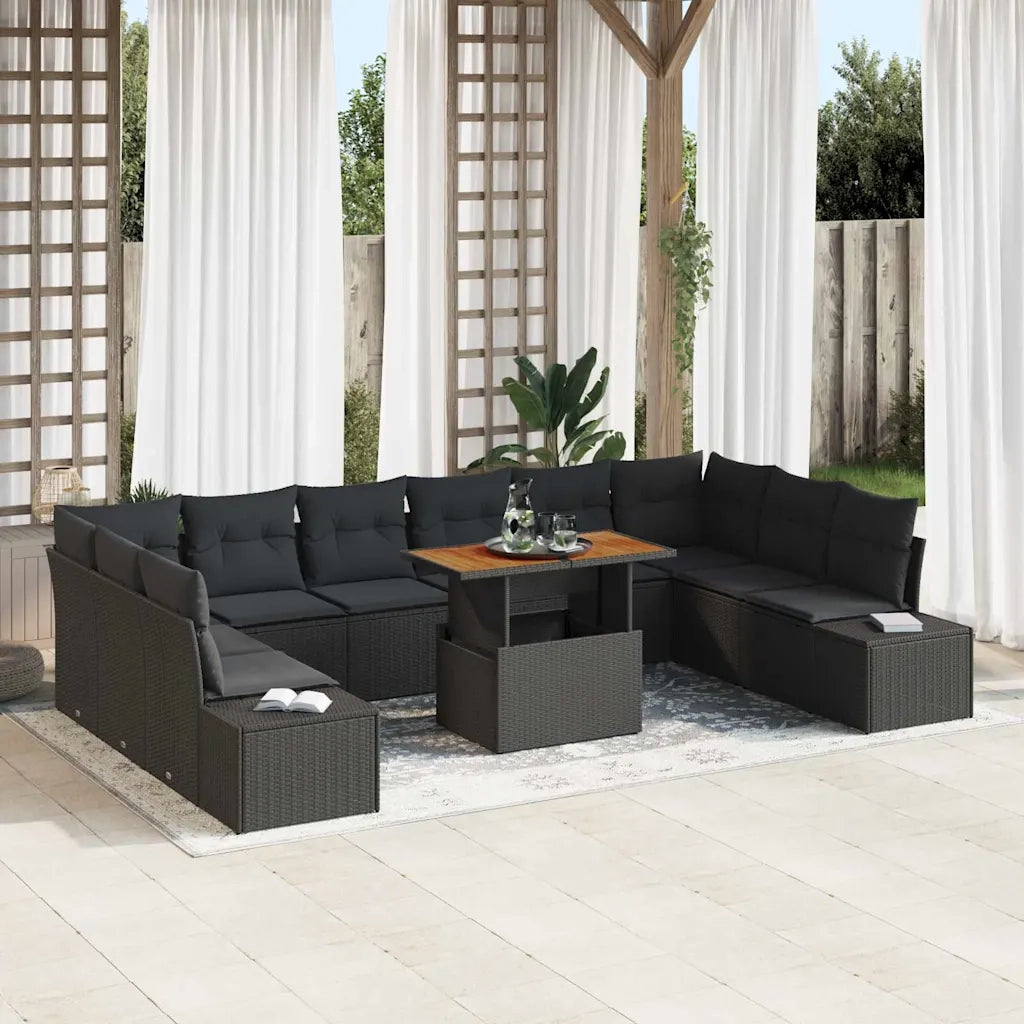 Set Divano da Giardino con cuscino 11 pcs Nero e Marrone