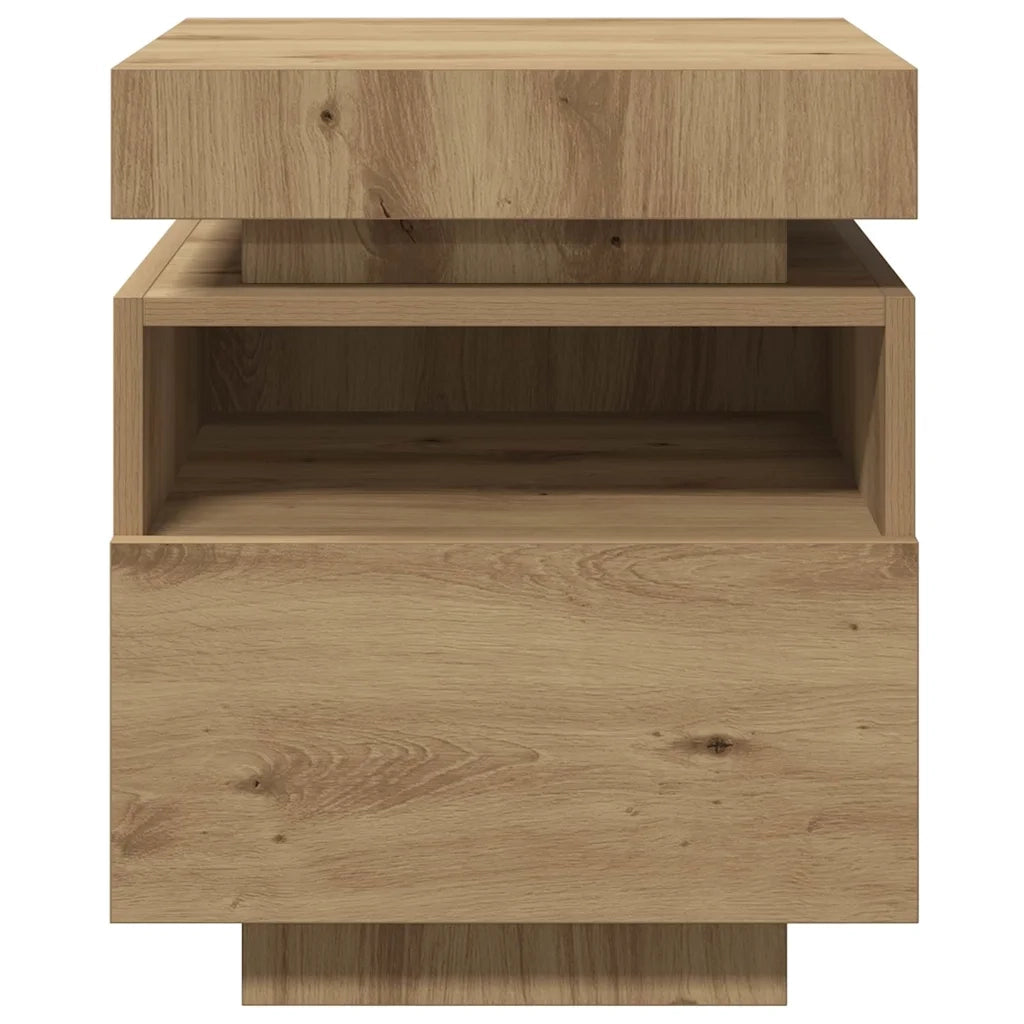 Comodino con Luci LED Rovere Artigianale 40x39x48,5 cm 857660