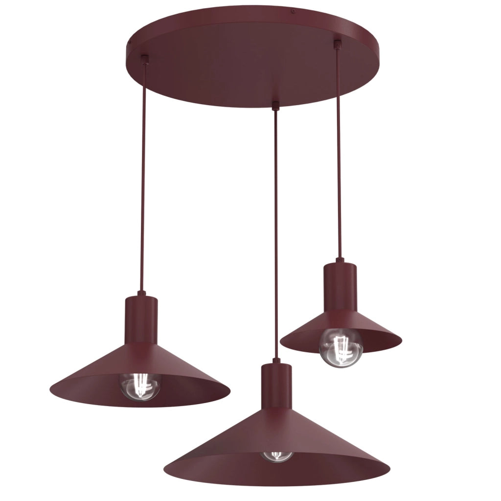 Lampada sospesa conica 3xE27 borgogna Nox Luminex