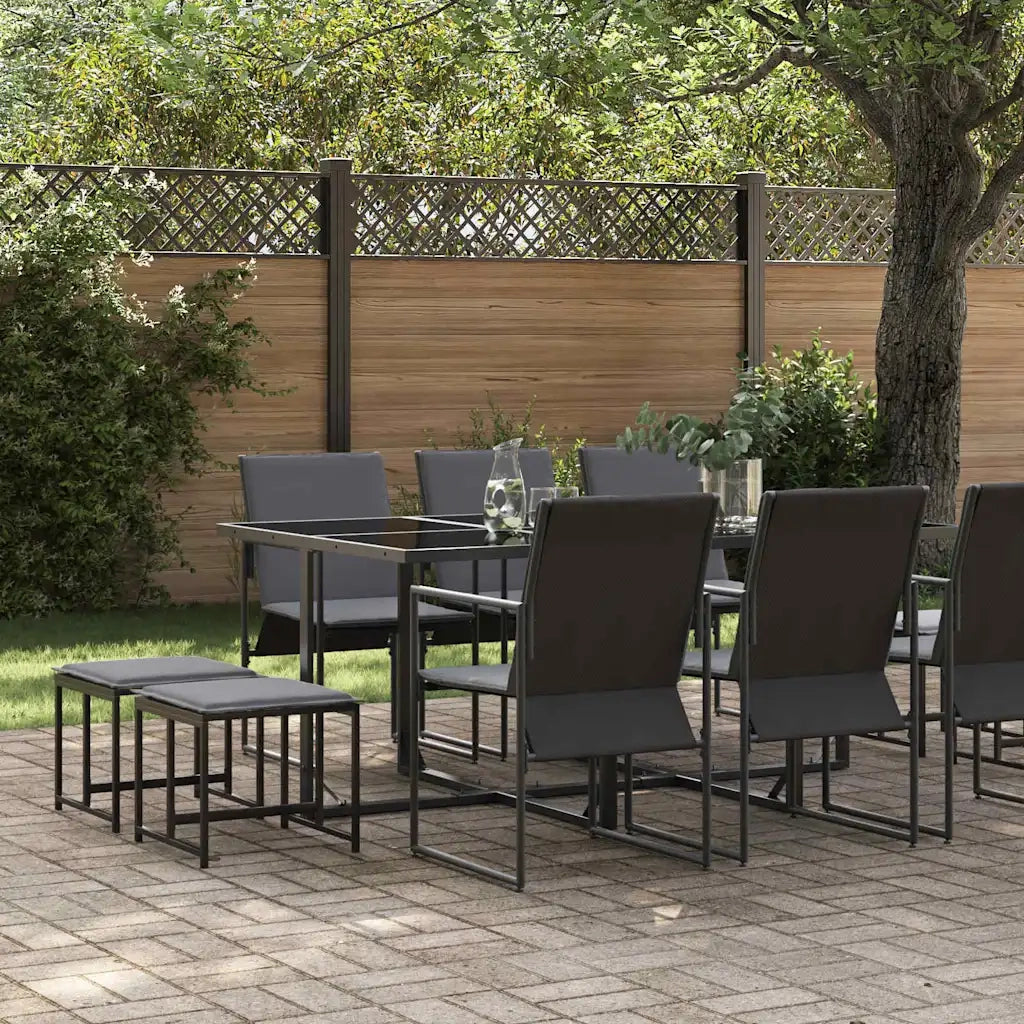 Set da Pranzo per Giardino 11 pcs Nero Acciaio 3335864
