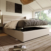 LETTO Contenitore 140x200 cm in Lino Beige con rete sollevabile