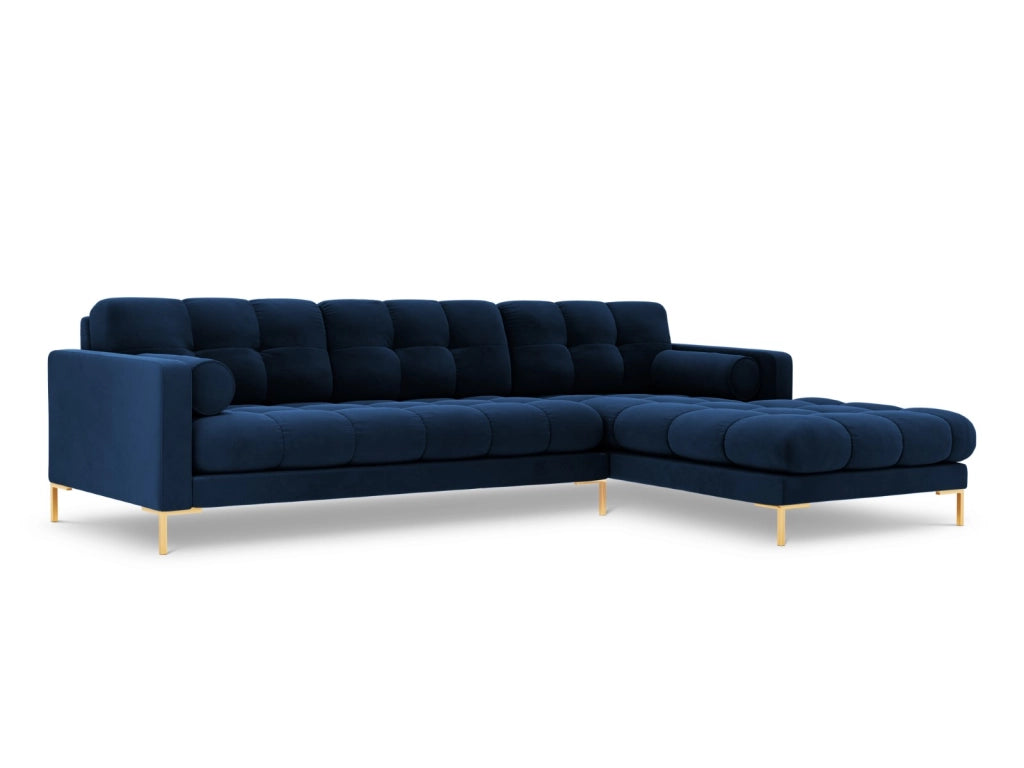 Cosmopolitan Design - Divano angolare destro "Bali" 5 posti in velluto blu reale 