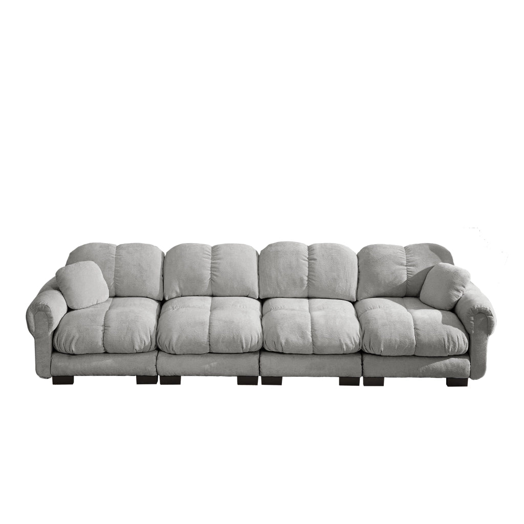 Divano Modulare con Cuscini di Seduta Trapuntati e Cuscino Mobile, in Chenille, Grigio Chiaro