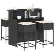 Set Bar da Giardino 5 pz con Cuscini in Polyrattan Nero 3261487