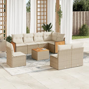 Set Divano da Giardino 9 pz con Cuscini Beige in Polyrattan 3260133