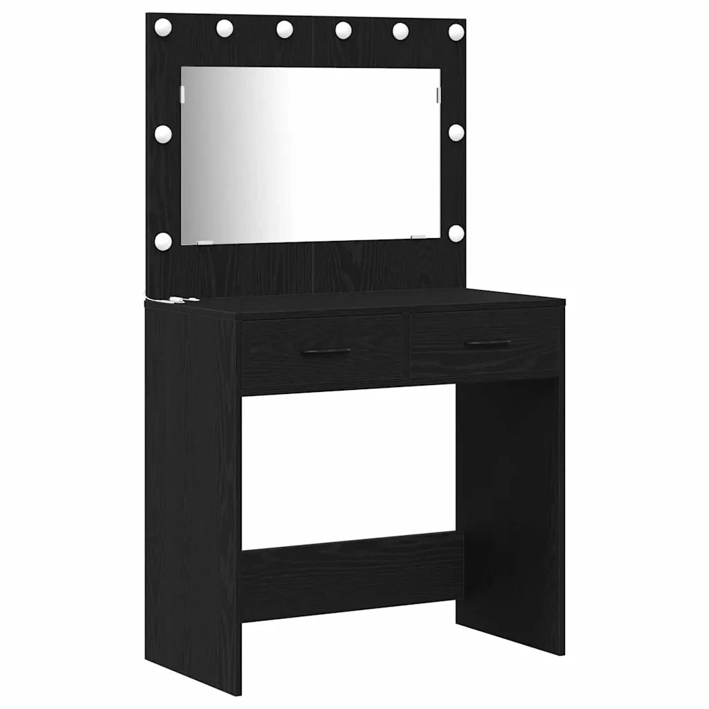 Set da tavolo da trucco con LED con cassetto 3 pcs Rovere Nero 3334282