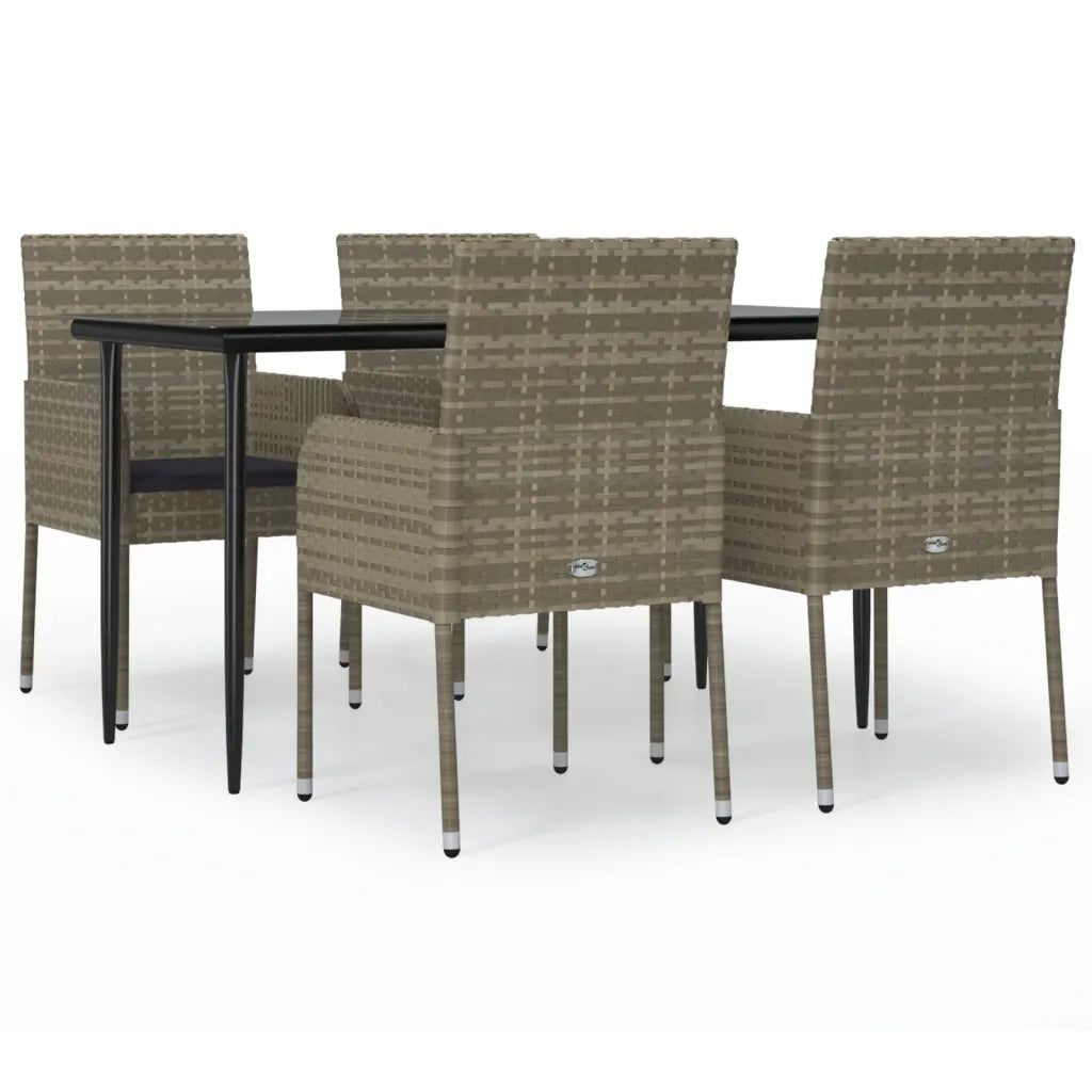 Set da Pranzo Giardino 5pz Nero e Grigio con Cuscini Polyrattan 3185151