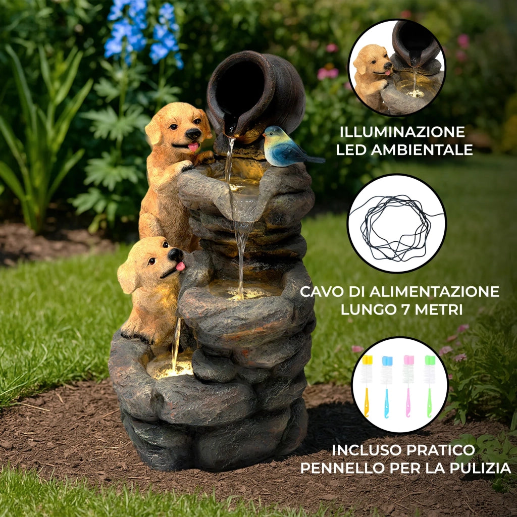 Fontana da Giardino Elettrica con LED e Cascata – Canine Creek