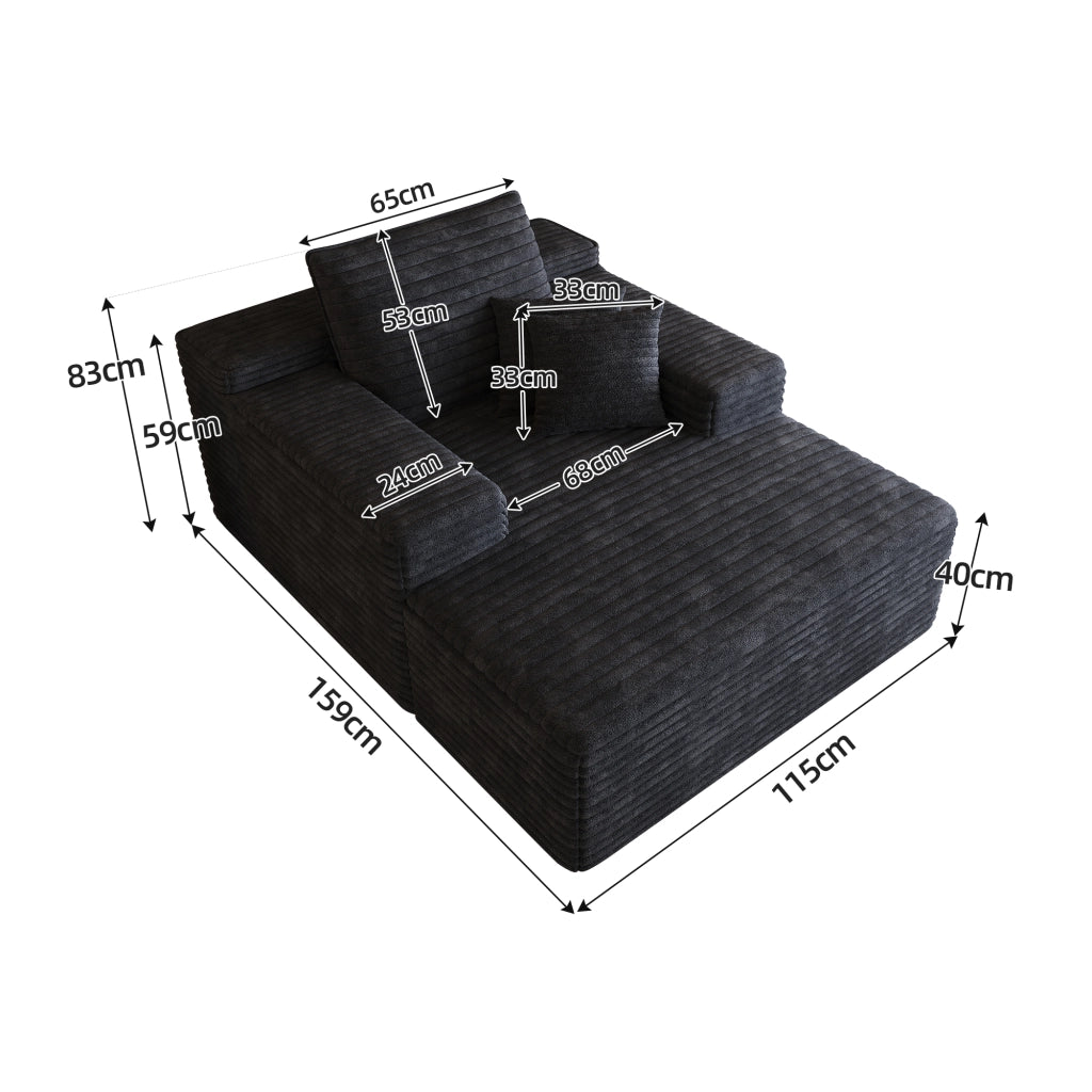 DIVANO Chaise longue in tessuto nero, senza montaggio