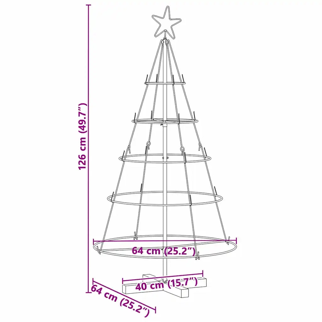 Albero a Cono di Natale con supporto Nero 126 cm Acciaio 42019159