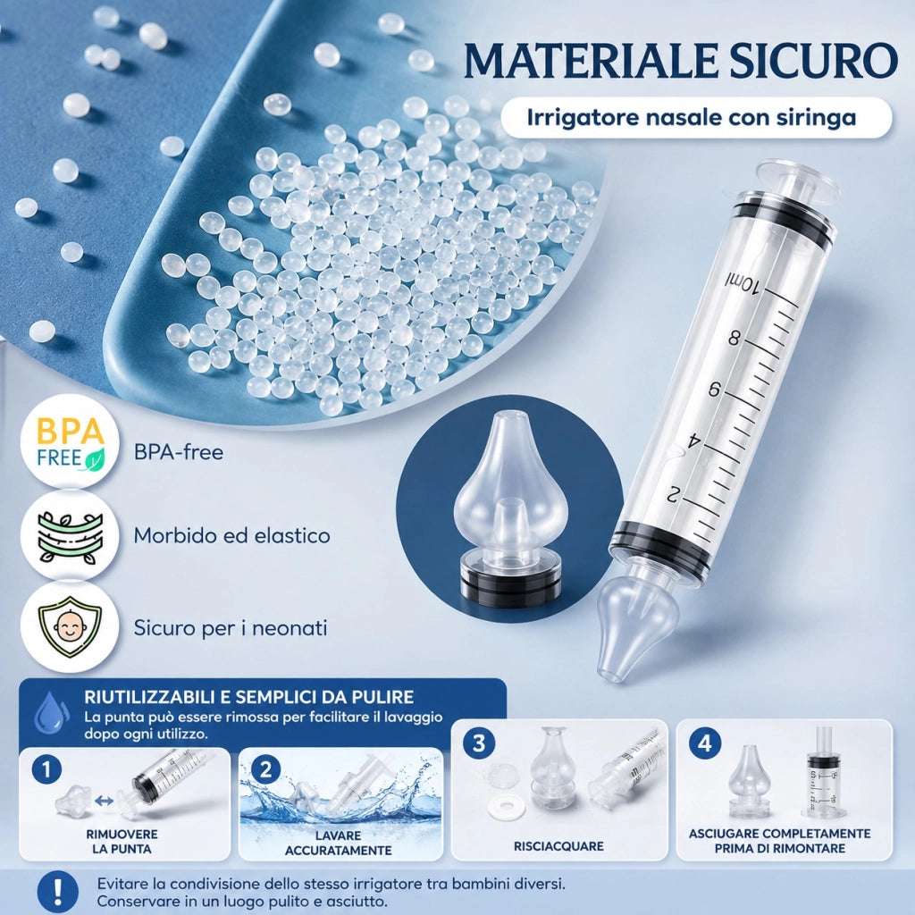 2 Siringhe Lavaggi Nasali Bambini 10 ml con Punta Silicone 8650929