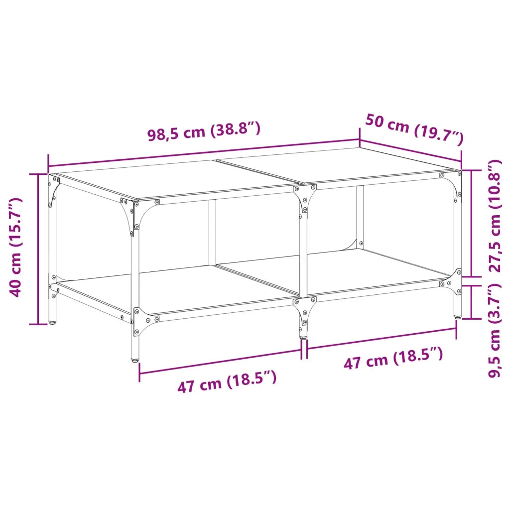 Tavolini con Piano Vetro Trasparente 2 pz 98,5x50x40 cm Acciaio 845980
