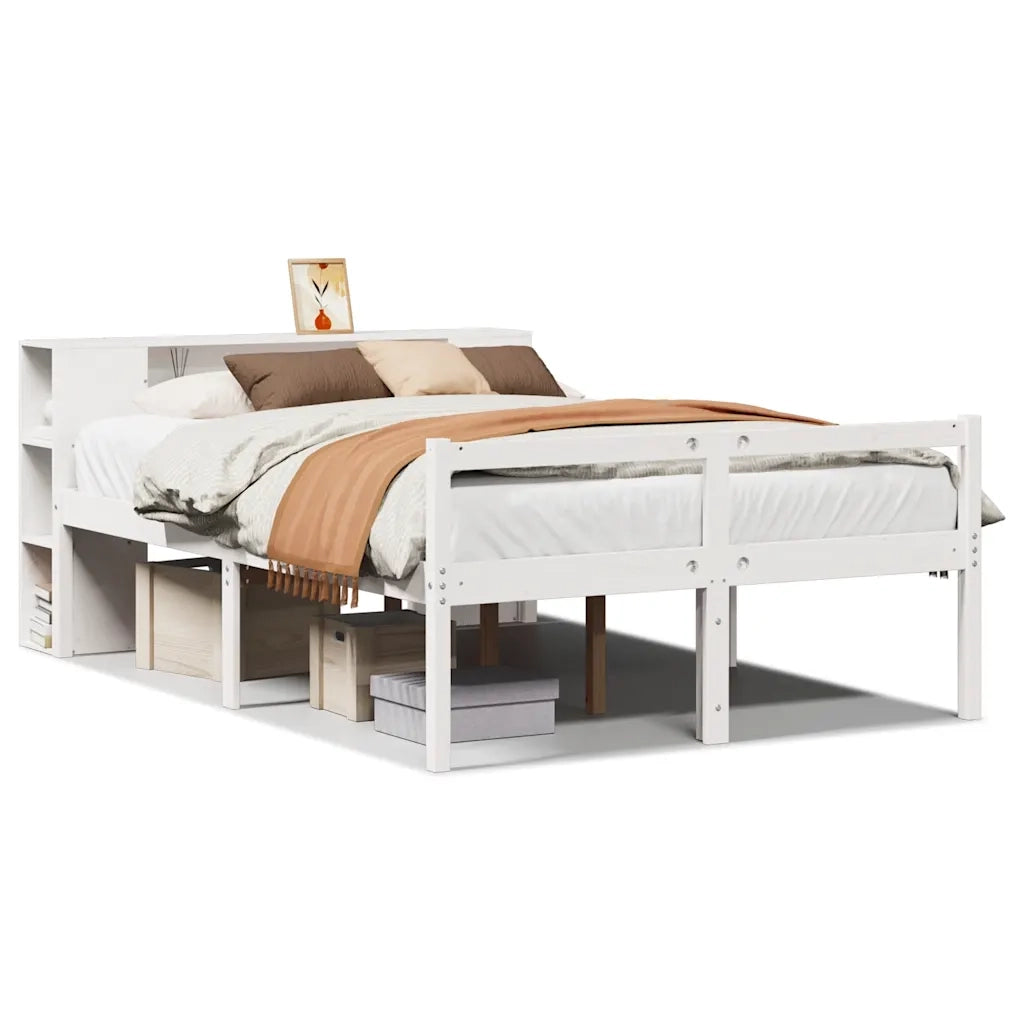 Letto Libreria senza Materasso-Struttura Letto con contenitore Bianco 140x200 cm Legno di Pino 323932