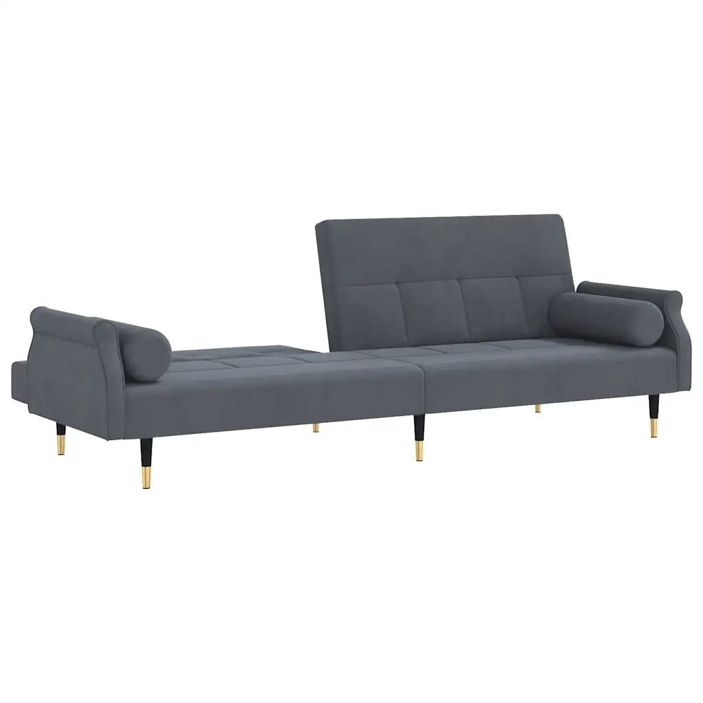 Divano Letto con Cuscini-Sofa Letto-Daybed Grigio Scuro in Velluto