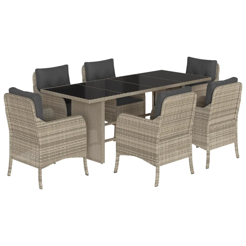 Set da Pranzo da Giardino 7 pz Cuscini Polyrattan Grigio Chiaro