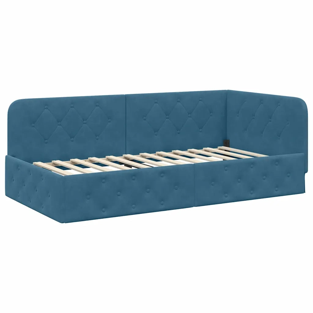 Cornice del letto ad angolo Blu 100 x 200 cm Velluto 3394091