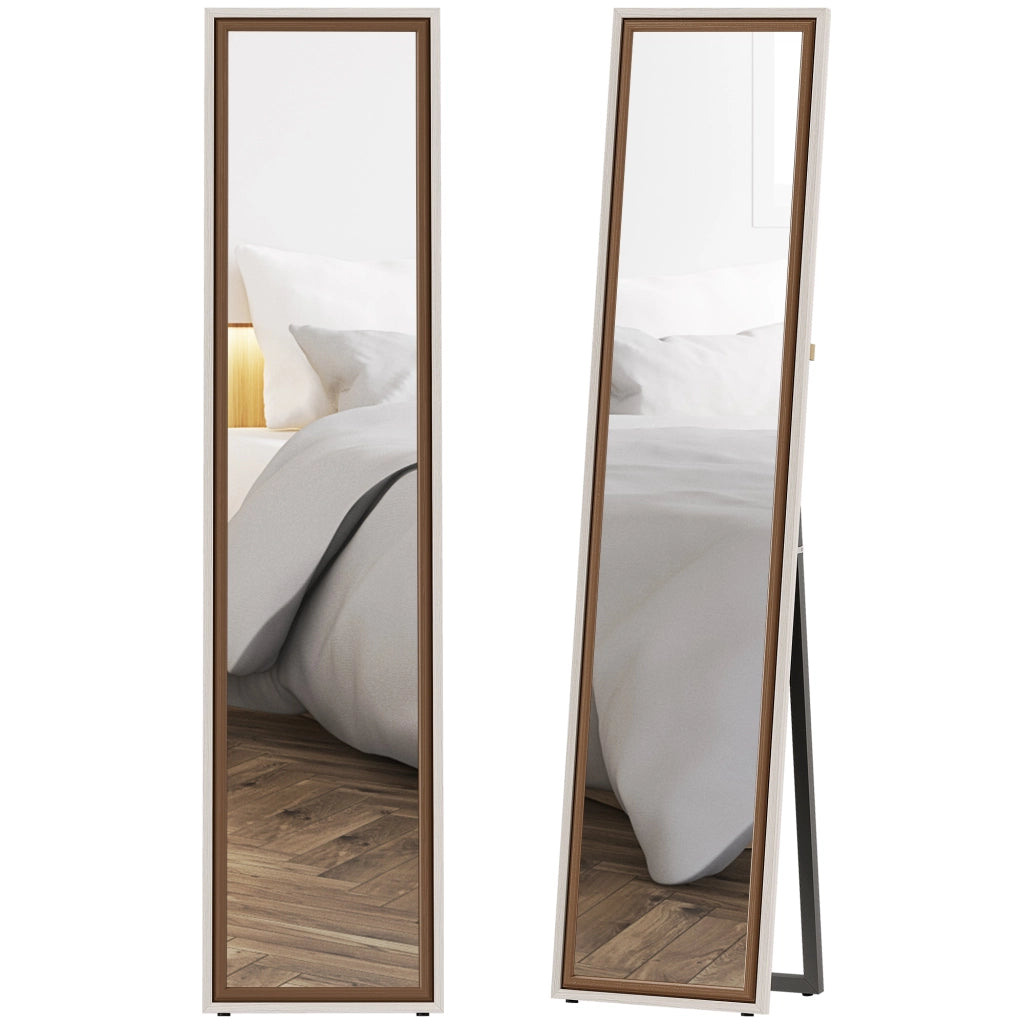 Specchio a Pieno Corpo ¨C Minimal ¨C Bianco e Marrone 157x37 cm