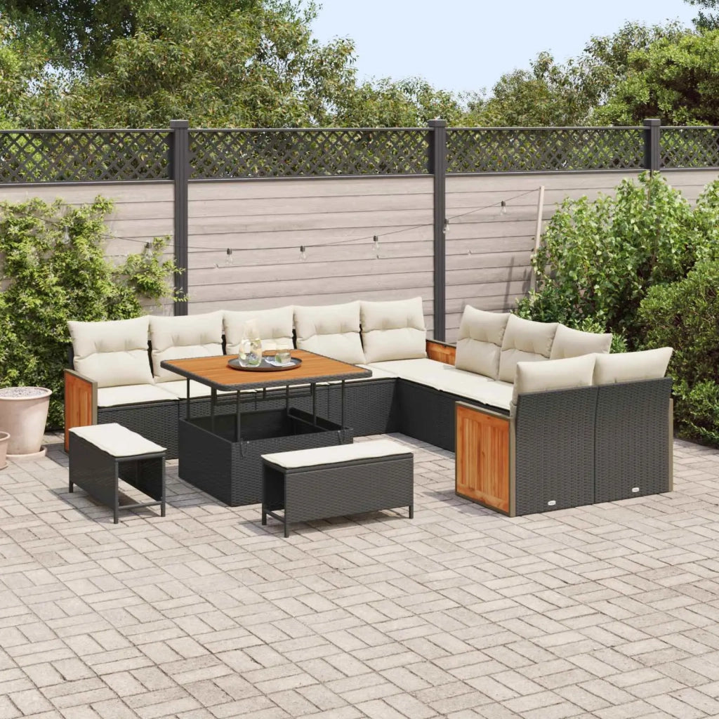 Set Divano da Giardino con cuscino 13 pcs Nero e Crema 3363225