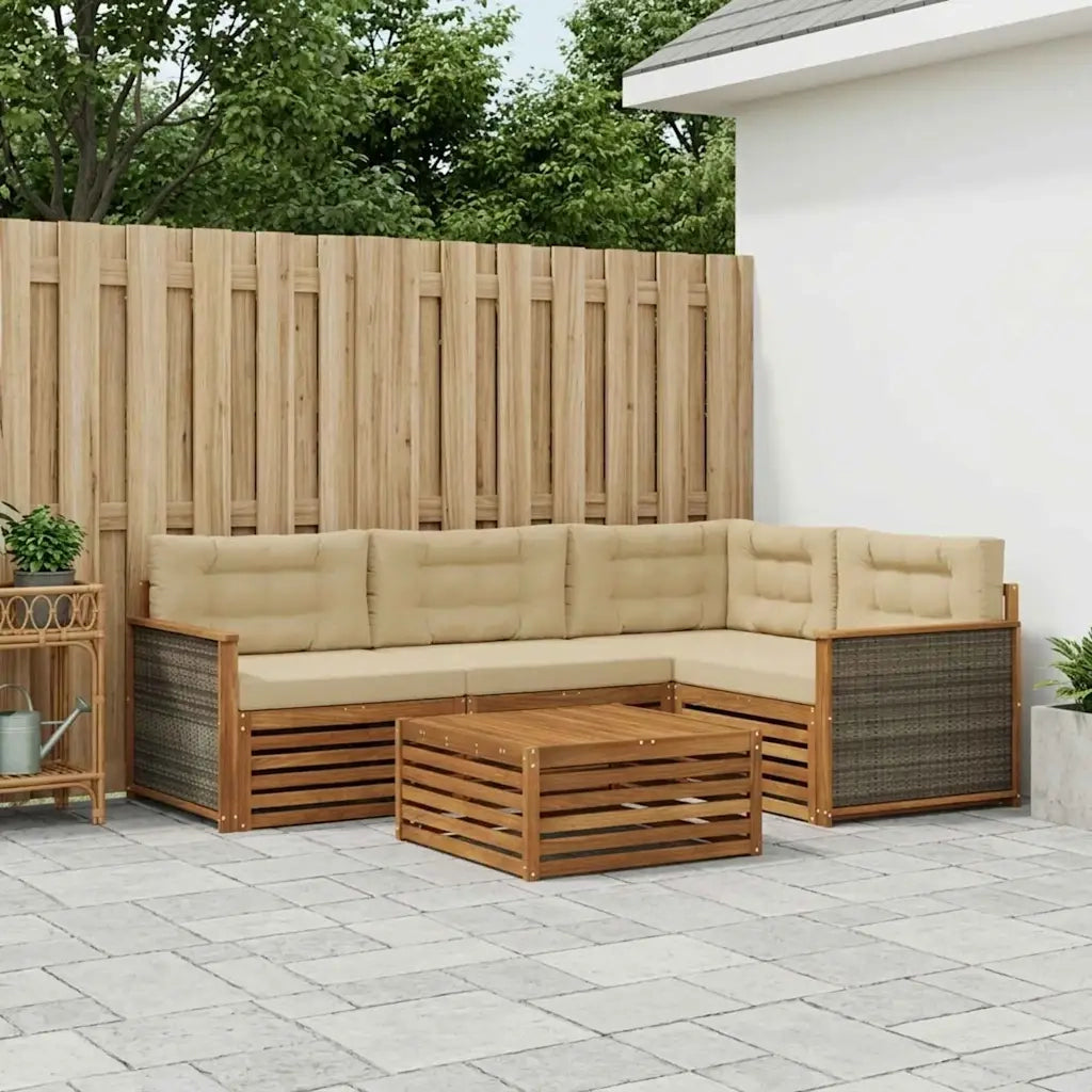 Set di divani da esterno con cuscino 5 pcs Naturale e Beige 3383321