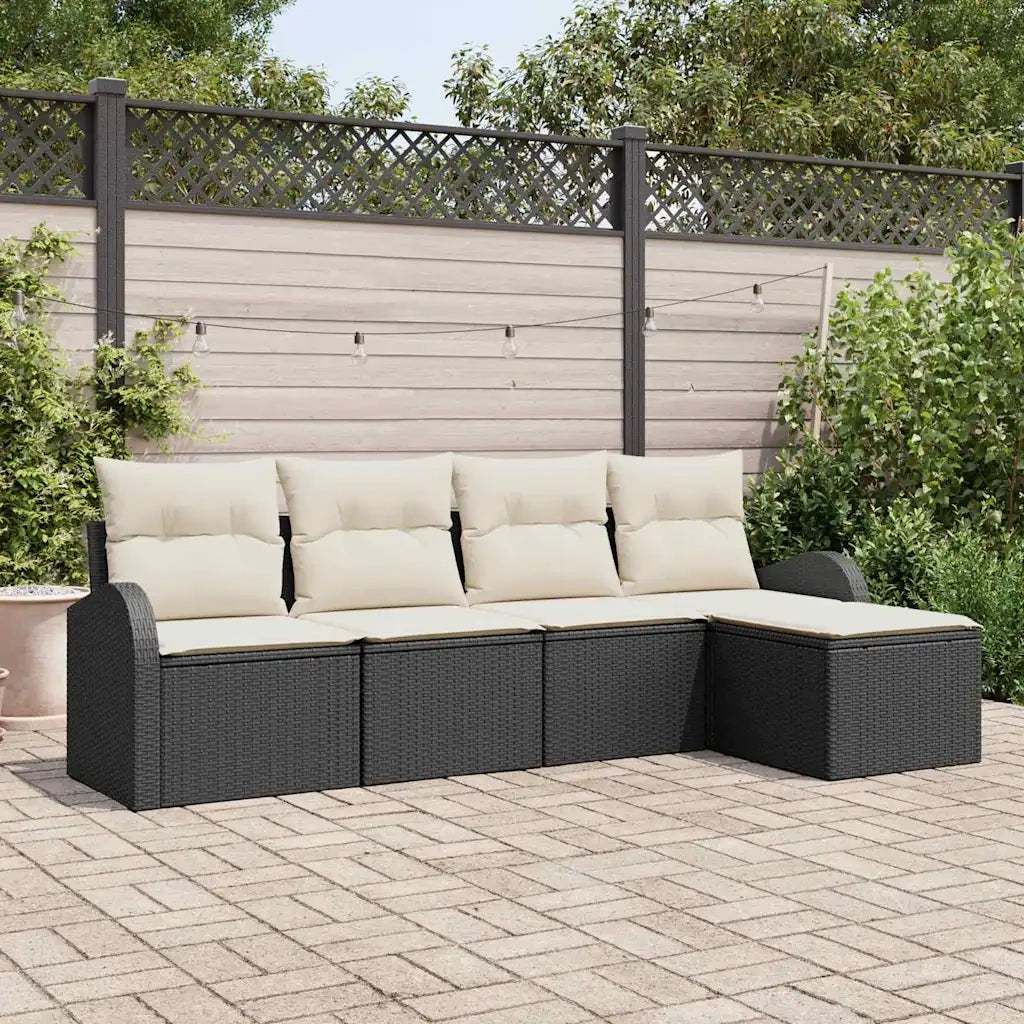 Set Divano da Giardino 5 pcs Nero polyrattan